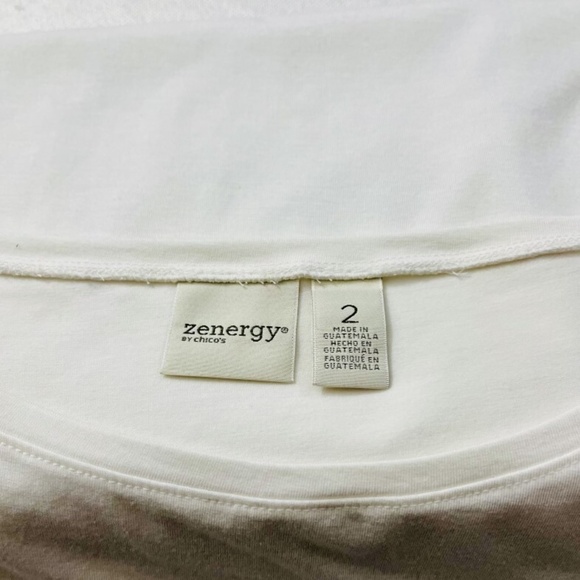 Chico's Zenergy Tunic Size 2 Cream 3/4 sleve with gold design EUC - Picture 4 of 6